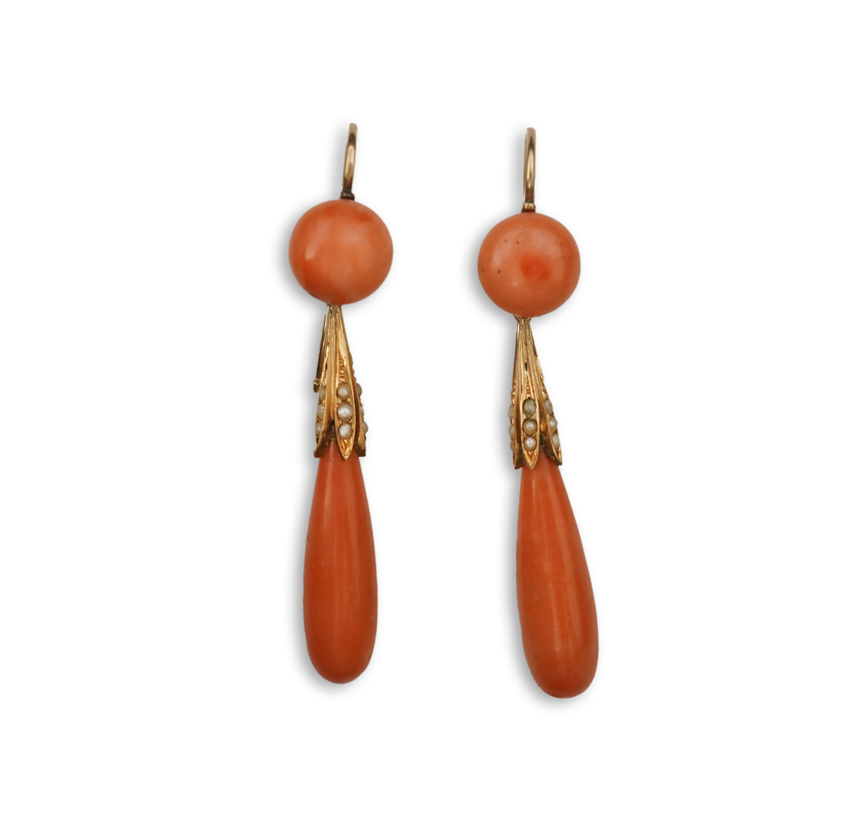 A pair of coral earrings, mid 19th century